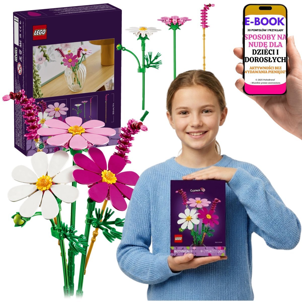 LEGO Kwiaty Kosmosy Dekoracja Biurka Pokój Dziecka Botanicals (11514) + E-BOOK-3