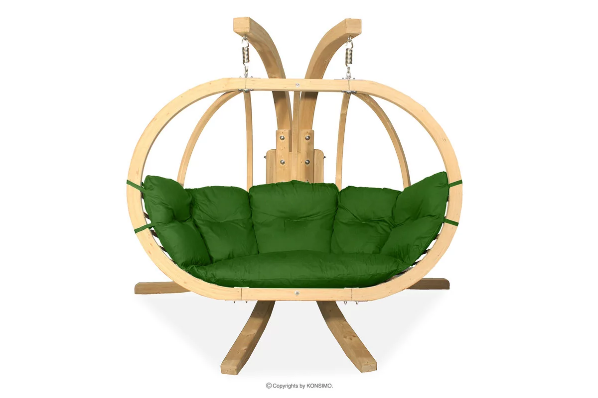 Fotel wiszący dwuosobowy na ogród drewniany zielony CALLISTO Konsimo