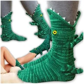 Skarpetki damskie - SKARPETY ŚMIESZNE 3D KROKODYL WYSOKIE SKARPETKI PREZENT ŚWIĄTECZNY ZIMOWE - miniaturka - grafika 1
