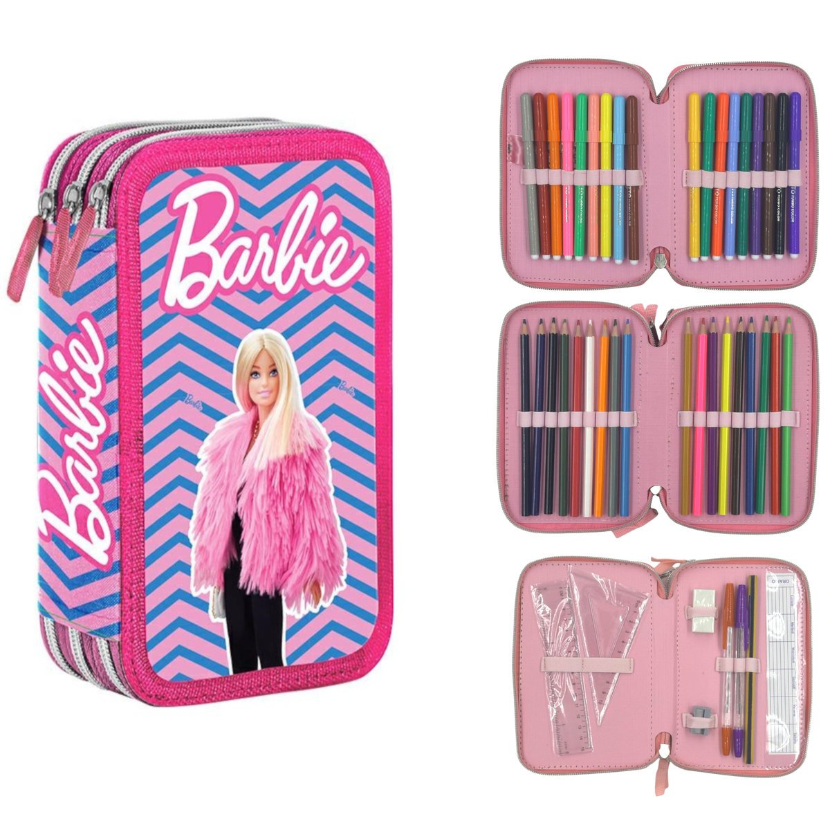 PIÓRNIK POTRÓJNY Z WYPOSAŻENIEM DLA DZIEWCZYNKI BARBIE GIOTTO