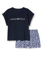 Spodenki damskie - Emporio Armani bawełniany zestaw piżamowy z nadrukiem dla kobiet szorty piżamowe, Granatowy/kaszmirowy nadruk, L - miniaturka - grafika 1