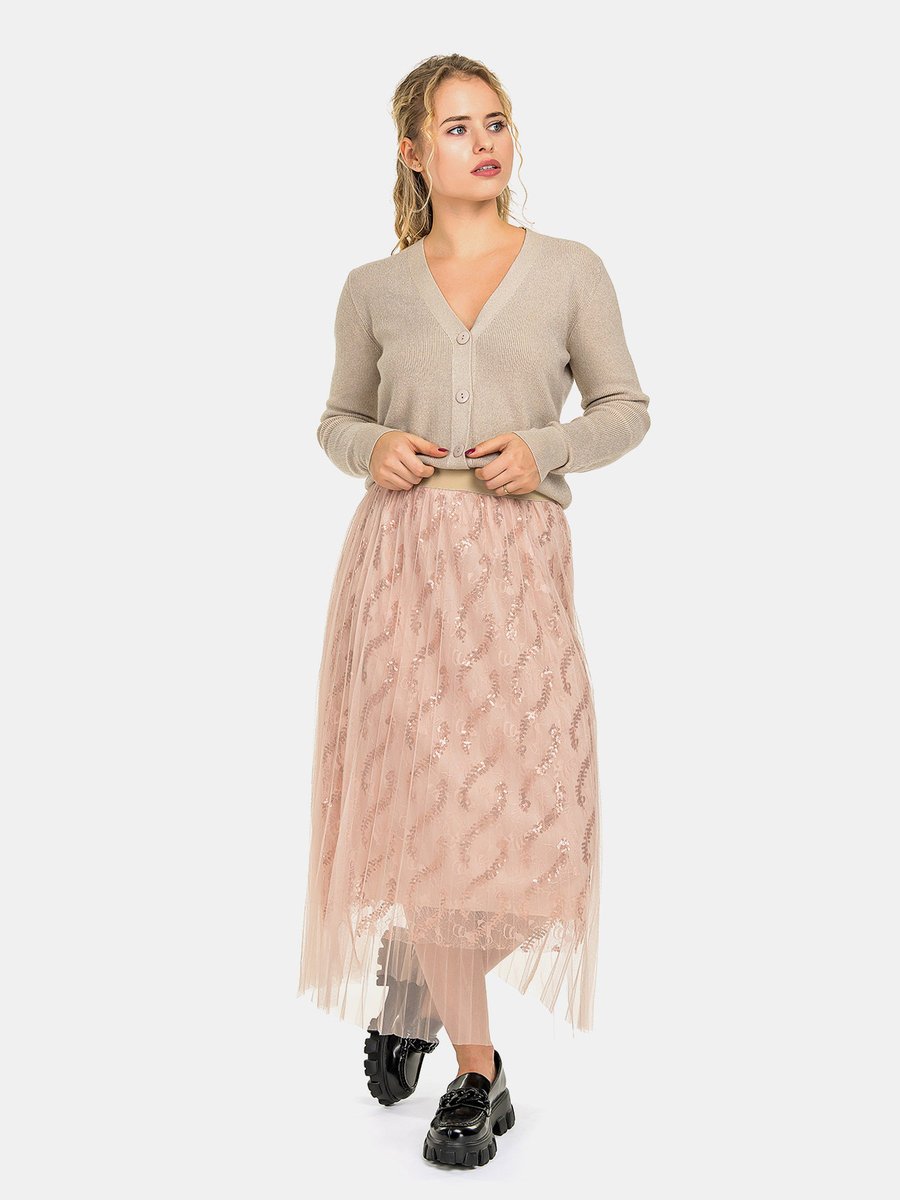 Spódnica tiulowa z cekinami beżowy M