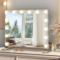 Lustra - Lustro COSTWAY Hollywood z 14 ściemnianymi diodami LED, 3 kolory światła, lustro stołowe 2 w 1 i lustro ścienne z metalową podstawą, lustro kosmetyczne do makijażu z inteligentnym sterowaniem dotykowym, 50 x 18 x 43 cm - miniaturka - grafika 1