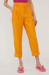 Spodnie damskie - Only spodnie damskie kolor pomarańczowy proste high waist - grafika 1