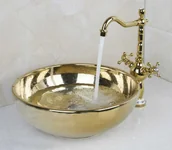 Umywalki - bateria umywalkowa retro z umywalką GLORY złota - miniaturka - grafika 1