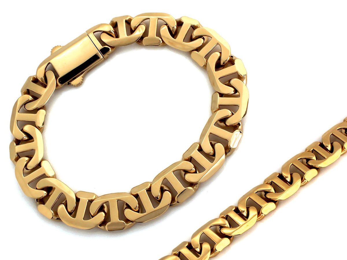 Złota męska bransoleta 585 bardzo gruba splot marina gucci 23 cm