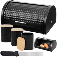 Herbata - Zestaw Chlebak Stalowy Duży Czarny + 3 Pojemniki Kawa Herbata Cukier - miniaturka - grafika 1