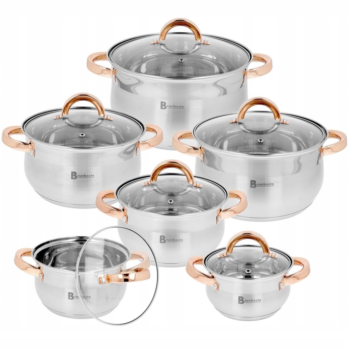 Zestaw garnków Brunbeste KOMPLET GARNKÓW stal nierdzewna 12 el.