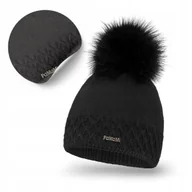 Czapki damskie - Czapka Zimowa Damskie PaMaMi Modna Czarna z Pomponem Jesienna Uniwersalna - miniaturka - grafika 1
