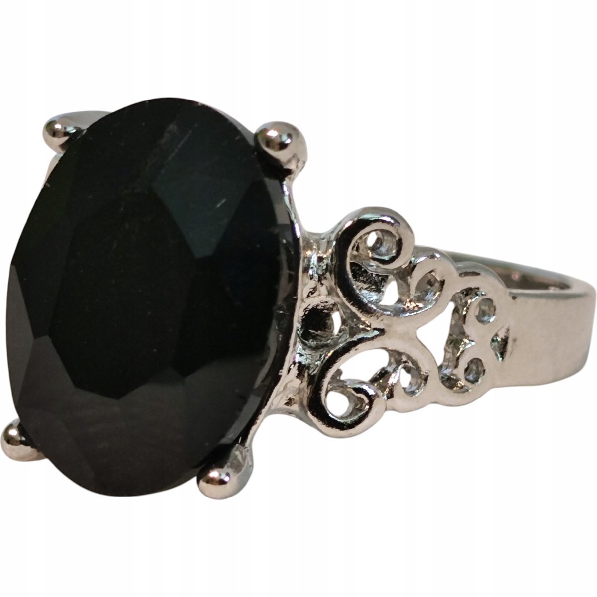 Srebrny Pierścionek Duża Cyrkonia Kamień ze Stali Chirurgicznej Vintage