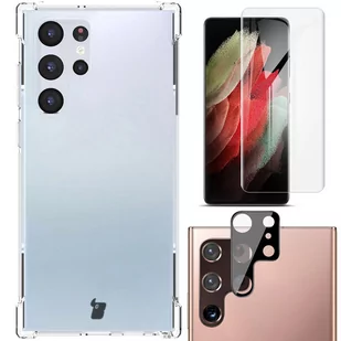 Bizon Etui + 2x folia + obiektyw Case Clear Galaxy S22 Ultra przezroczyste BCCFGALS22UBK - Etui i futerały do telefonów - miniaturka - grafika 1