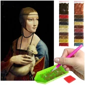 Dekoratorstwo - Haft Diamentowy ARTULIO, Obraz DIY 5D, Diamond Painting, Mozaika diamentowa 40x60cm (Dama z gronostajem) + zestaw akcesoriów - miniaturka - grafika 1