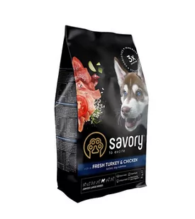 SAVORY ŚWIEŻY INDYK Z KURCZAKIEM DLA JUNIORÓW DUŻYCH RAS 3KG - Sucha karma dla psów - miniaturka - grafika 1