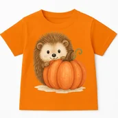 Koszulki dla dziewczynek - Pomarańczowa koszulka z Jeżem na Dzień Dyni - wzór jeż95 - miniaturka - grafika 1