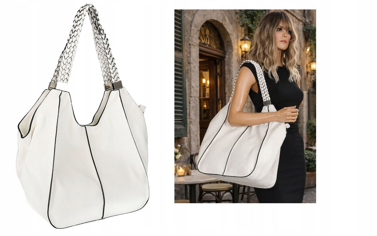 Torebka Damska na Ramię Duża Włoskiej Marki dudlin Shopper 203C Biała