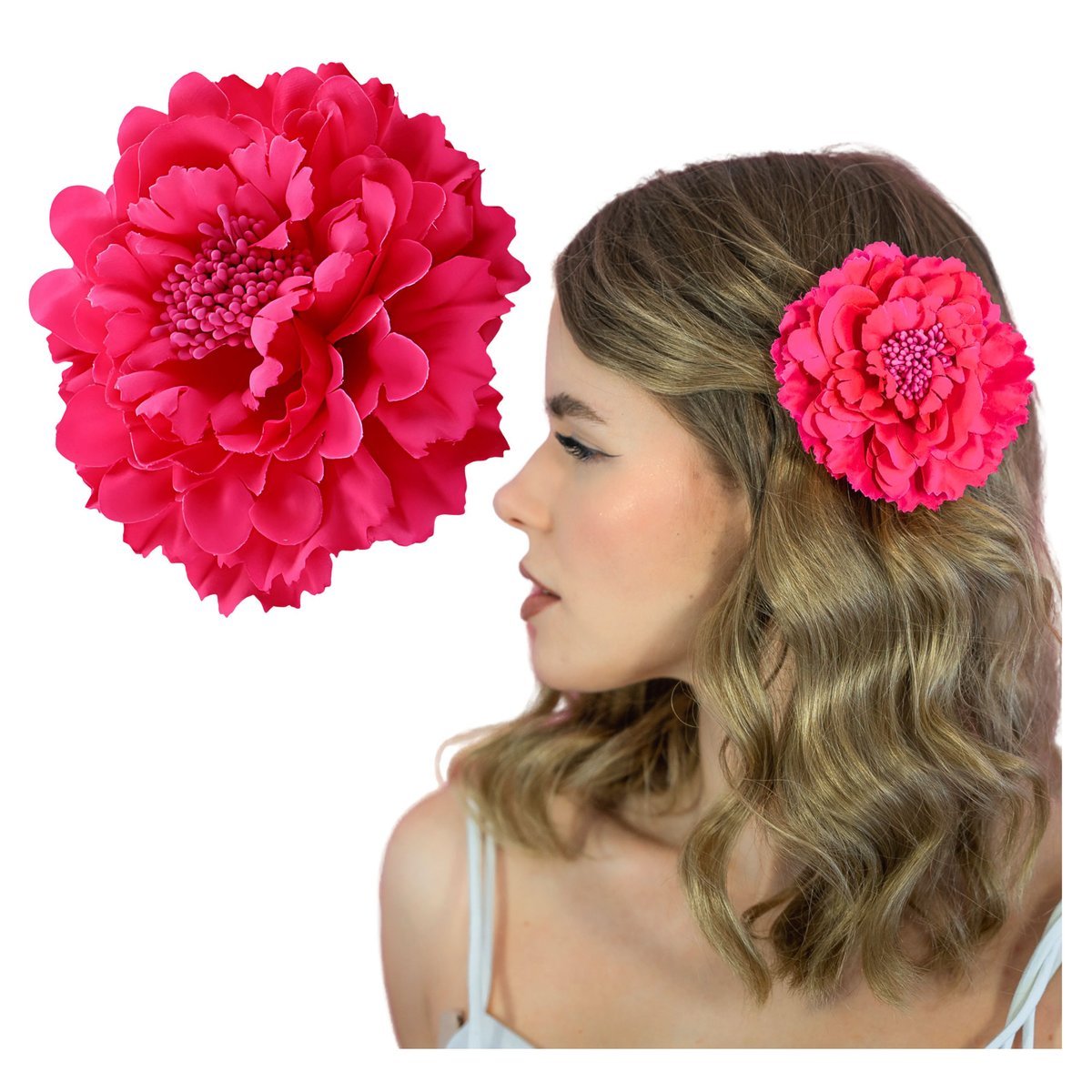 Spinka do Włosów Różowa Duża Kwiat Piwonia Wsuwka Lekka i Efektowna