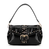 Torebki damskie - Damska crossbody z ekoskóry w dekoracyjne nity czarna - miniaturka - grafika 1