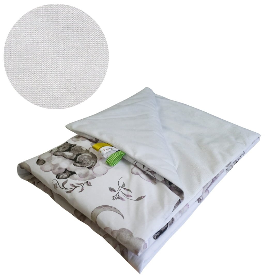 Kocyk Dziecięcy 75x100 Ocieplany Miśki Na Drabince/Biel Bawełna/Velvet Polski Producent