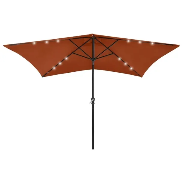 Parasol ogrodowy z lampkami LED, terakota, 200x300x247 cm, poliester, stal