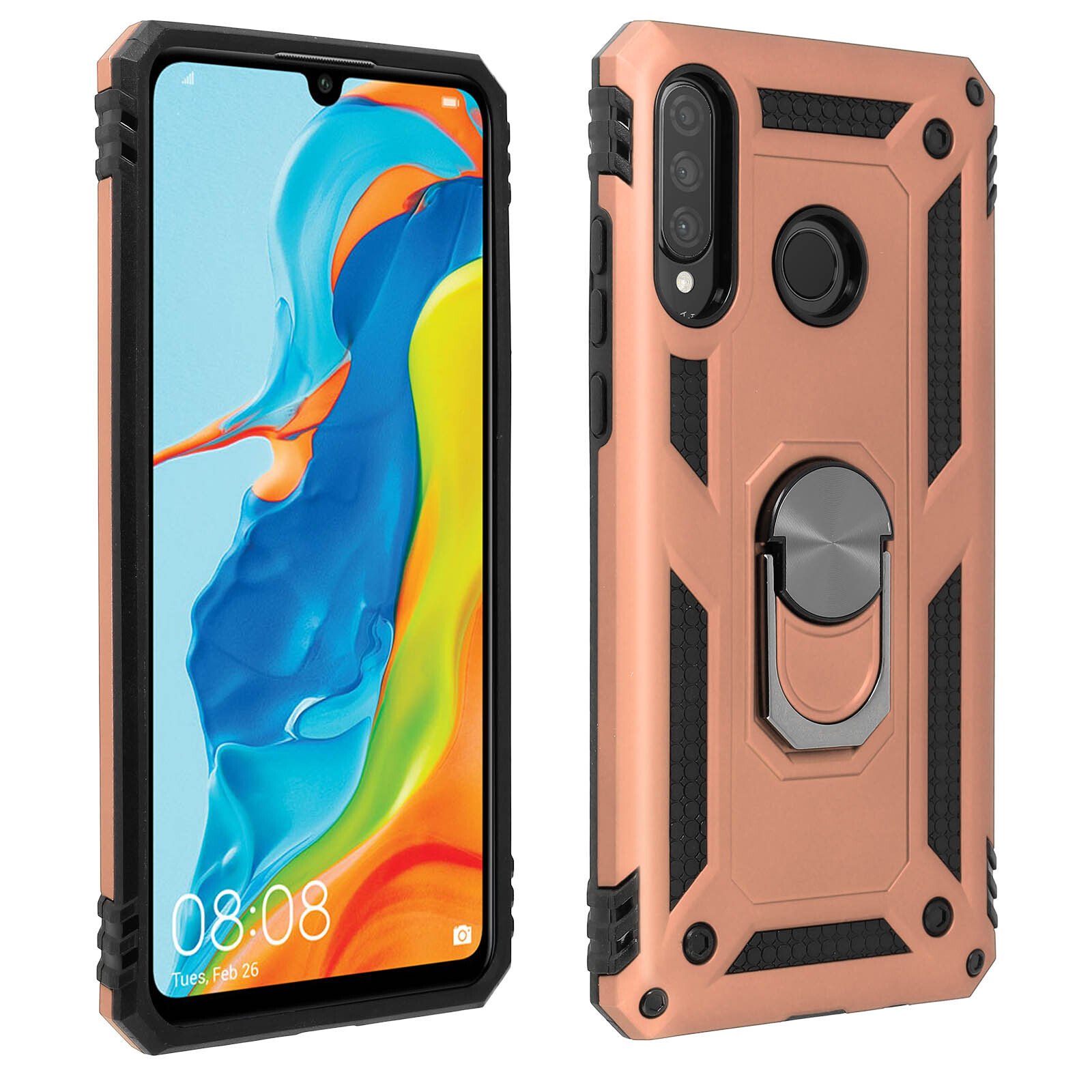 Hybrydowe etui na telefon komórkowy z uchwytem na pierścień do Huawei P30 Lite - różowe złoto