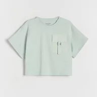 Koszulki dla dziewczynek - Reserved - T-shirt z kieszenią - Turkusowy - miniaturka - grafika 1
