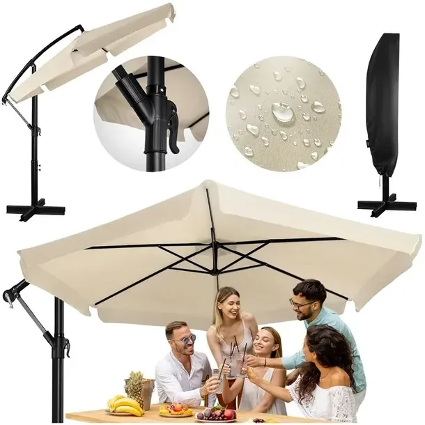 Parasol Ogrodowy Duży Składany Z Falbaną Wysięgnikiem Mocny 400cm Obrotowy