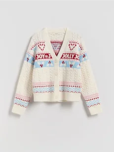 Reserved - Świąteczny kardigan - złamana biel - Swetry dla dziewczynek - miniaturka - grafika 1