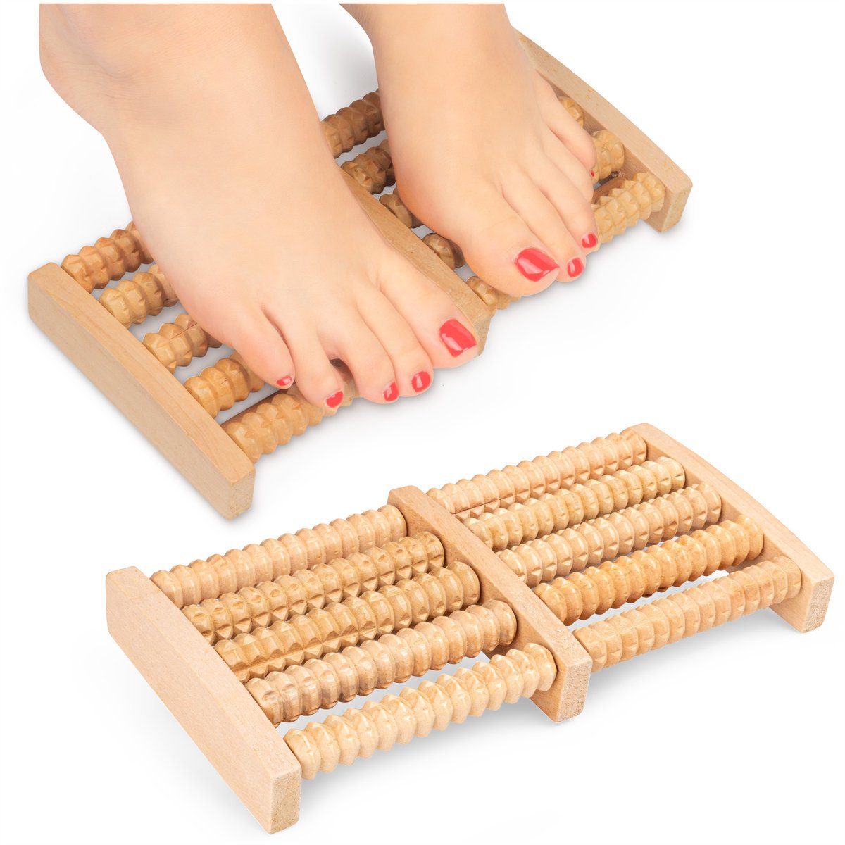 Drewniany masażer do stóp podwójny wałek do masażu 2x5 roller masujący