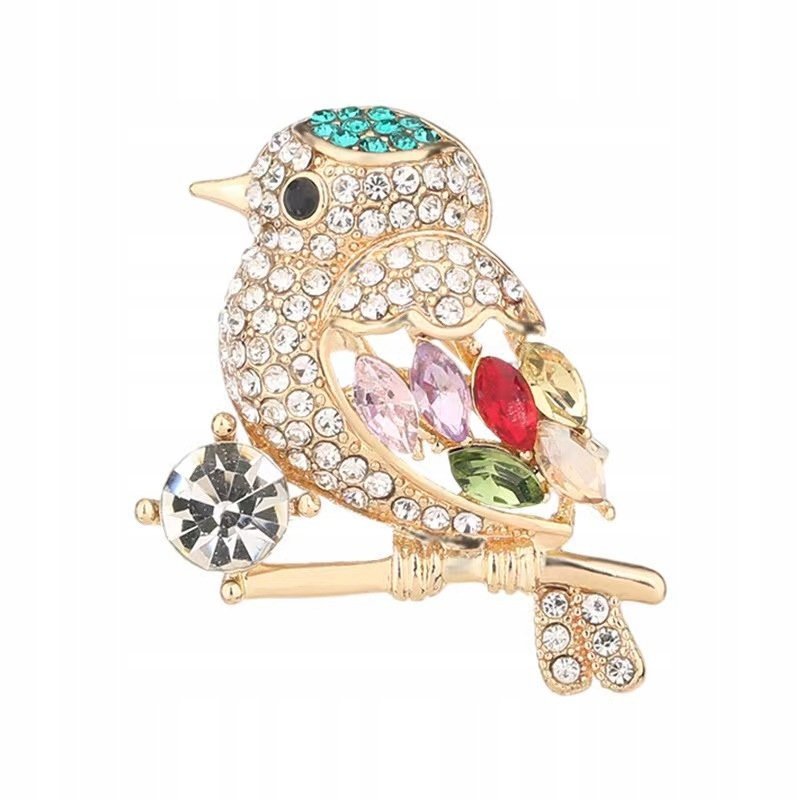 urocza BROSZKA w kolorze złotym OZDOBA do ubrań PTASZEK na gałęzi cyrkonie