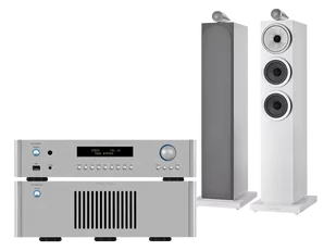 Rotel RC-1572 MkII (srebrny) + RB-1582 MkII (srebrny) + Node (biały) + 703 S3 (mokka) - Zestawy stereo - miniaturka - grafika 1