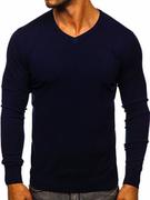 Swetry męskie - Granatowy sweter męski w serek Denley YY03 - miniaturka - grafika 1