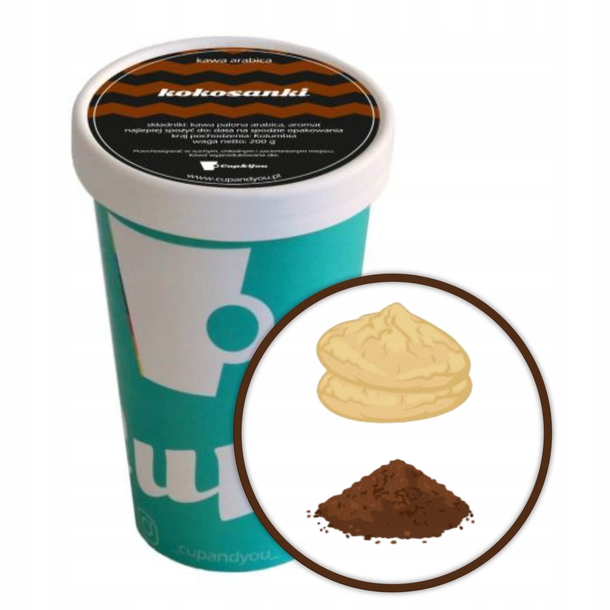 Kawa aromatyzowana mielona smak KOKOSANKI deserowa ARABICA Cup&You 200g - smakowa uczta dla podniebienia