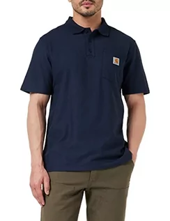 Koszulki męskie - Carhartt Męska koszulka polo o luźnym kroju, średnio-ciężka, z krótkim rękawem, niebieski morski, M - grafika 1
