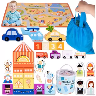 Klocki Drewniane Miasto Auta Puzzle Sorter 184 Elementów U821 - Klocki - miniaturka - grafika 1