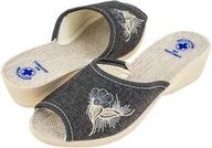 Kapcie damskie - Pantofle kapcie LNIANE obcas PAMI 040 szary - miniaturka - grafika 1