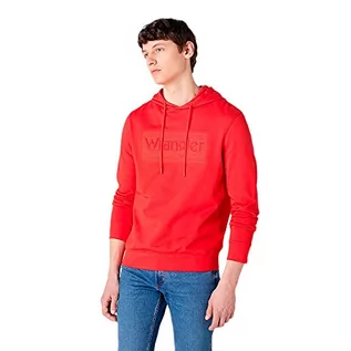 Bluzy męskie - Wrangler Męska bluza z kapturem z logo Tonal, Mars Red, S - grafika 1
