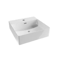 Umywalki - Massi Umywalka nablatowa / wisząca kwadratowa biała z otworem i z półką na mydło 42 x 42 cm SANYA z cienkim rantem typu Slim - miniaturka - grafika 1