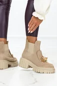 Botki damskie - Botki skórzane Maciejka z kryształkami na platformie gumki po bokach beżowe PRODUKT POLSKI 2857J-04-00-8 - miniaturka - grafika 1
