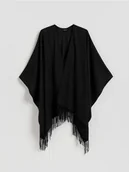 Swetry damskie - Reserved - Poncho z frędzlami - czarny - miniaturka - grafika 1