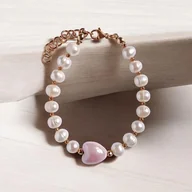 Bransoletki - Bransoletka : PERŁY naturalne i ceramiczne serduszko : pastelowe różowe - miniaturka - grafika 1