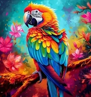Zabawki kreatywne - Diamentowa Mozaika Papuga Nastroszona Na Tle Kwiatów 30x40 - miniaturka - grafika 1