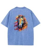 Koszulki i topy damskie - Damska koszulka oversize efekt sprania Kolorowy Koń Piękno Błękitna XL - miniaturka - grafika 1