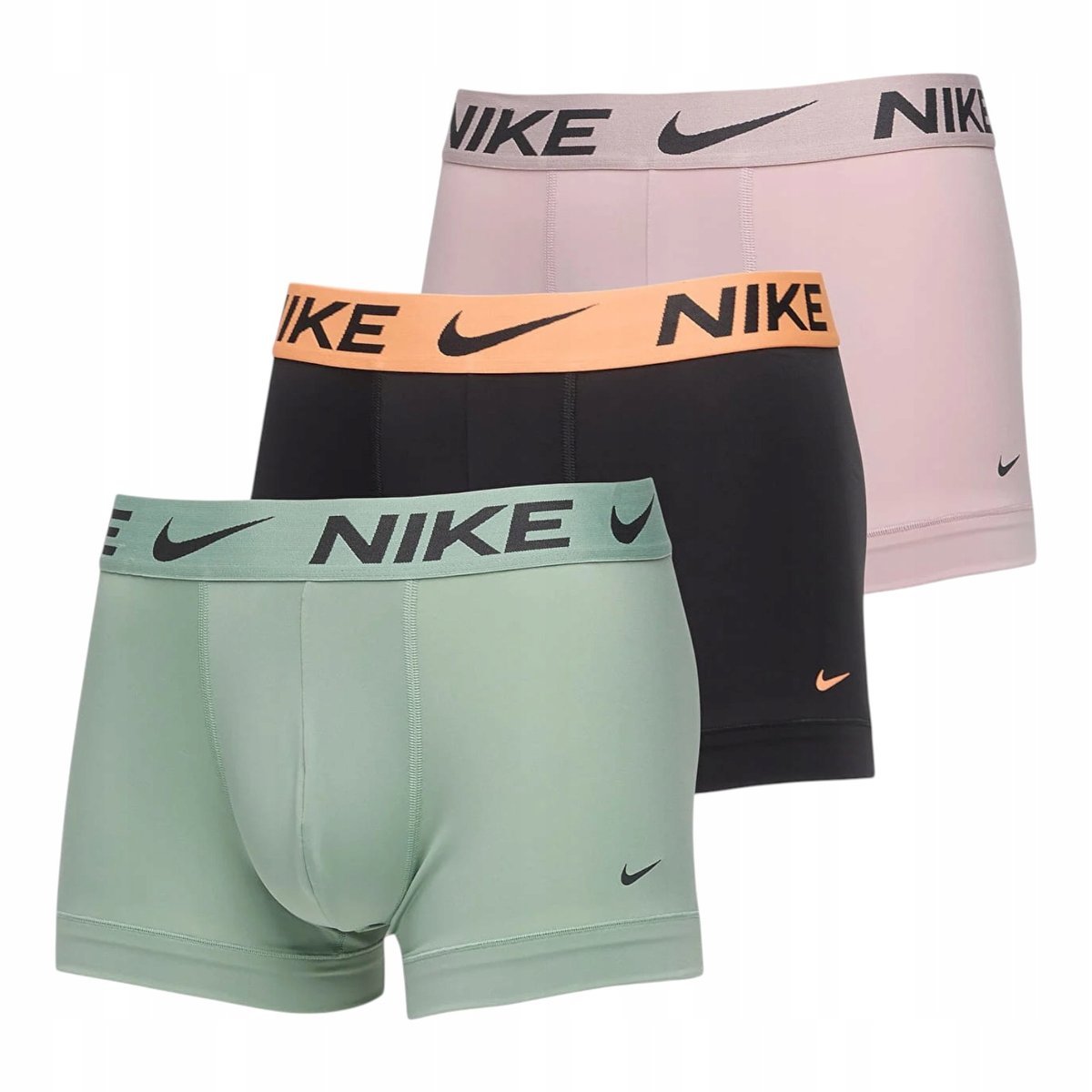 NIKE BOKSERKI MĘSKIE MAJTKI TRUNK 3PK CZARNE/ZIELONE/RÓŻOWE r.M