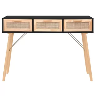 Stolik konsolowy, czarny, 105x30x75 cm, drewno sosnowe i rattan Lumarko! - Konsole i sekretarzyki - miniaturka - grafika 4