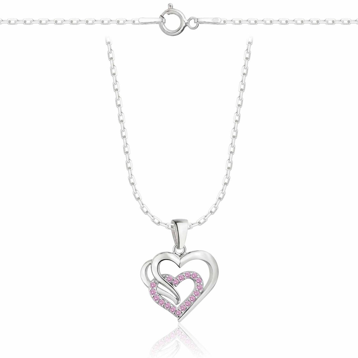 OPRAVA SREBRNY NASZYJNIK SINGAPUR SERCE Z CYRKONIAMI 925 - 1,6MM 60cm