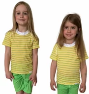 Odzież sportowa dziecięca - COOL kolorowy T-shirt dziecięca .120 .żółto-zielono-białe paski - miniaturka - grafika 1