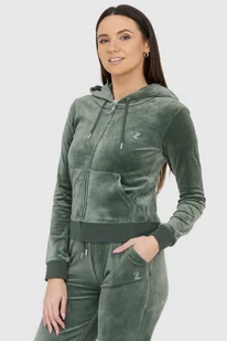 JUICY COUTURE Welurowa zielona bluza diamante hoodie - Juicy Couture - Bluzy damskie - miniaturka - grafika 1