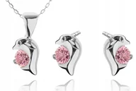 Biżuteria dla dzieci - SREBRNY KOMPLET DELFINKI Z RÓŻOWYMI CYRKONIAMI 925 - miniaturka - grafika 1