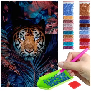 Haft Diamentowy ARTULIO, Obraz DIY 5D, Diamond Painting, Mozaika Diamentowa 40X60cm (Tygrys wśród barwnych roślin) + Zestaw Akcesoriów - Zabawki kreatywne - miniaturka - grafika 1