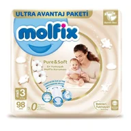 Pieluchy - MOLFIX PURE&SOFT PIELUSZKI MIDI 3 (4-9 KG) 98 SZT. - miniaturka - grafika 1